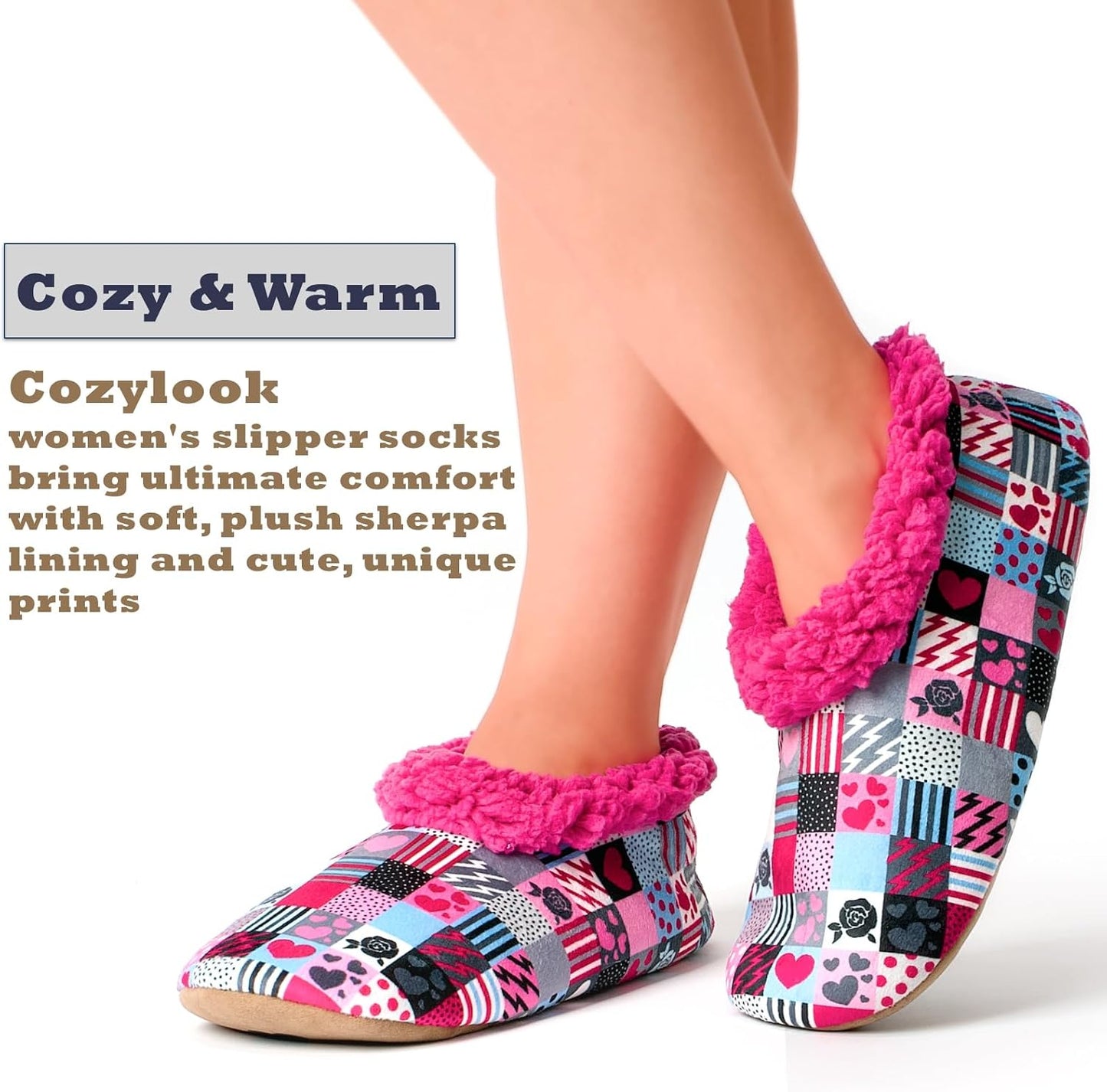 Cozylook Fuzzy Slippers for Women Indoor Soft Sole Slipper Socks with Non Slip Grippers Warm Fluffy