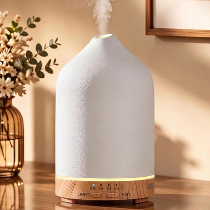 URPOWER 180ML Ceramic Essential Oil Diffuser, Ultrasonic Aromatherapy Diffuser with 7-Color Lights, Auto Shut-Off, Quiet Oil Diffuser for Bedroom, Home Office