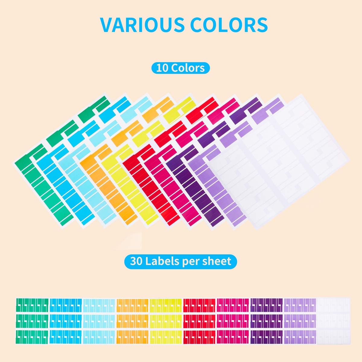 300 Pcs Cable Labels, JIQEZNL Premium 10 Colors Wire Labels Electrical