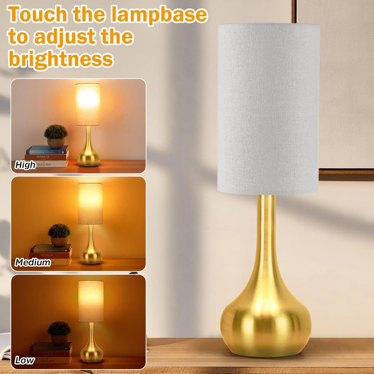 Touch Bedside Lamp for Nightstand,3-Way Dimmable,Space Saving & No Assembly Required, Upgraded Small Droplet Vintage Black Table Lamp for Bedroom, Living Room (2700K LED Bulb Included)
