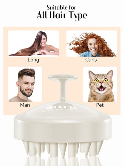 HEETA Hair Scalp Massager for Hair Growth, Shampoo Brush, Scalp Scrubber Exfoliator with Soft Silicone Bristles for Dandruff Removal to Relieve Stress, Wet Dry Use Updated Material, Beige