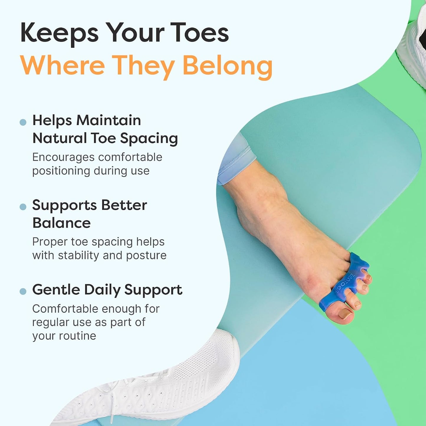 ZenToes Silicone Toe Spacers and Separators for Correct Toe Alignment, Bunion Relief, Hammertoe Straightener, Gel Orthopedic Corrector – 1 Pair (Black)