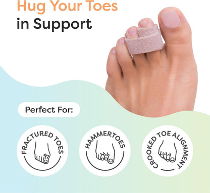 ZenToes Hammer Toe Corrector for Women & Men - Reusable Fabric Buddy Wraps for Broken Toes - Cushioned Toe Splint for Protection & Recovery & Hammertoe Straightener - 4 Count (OSFM, Beige)