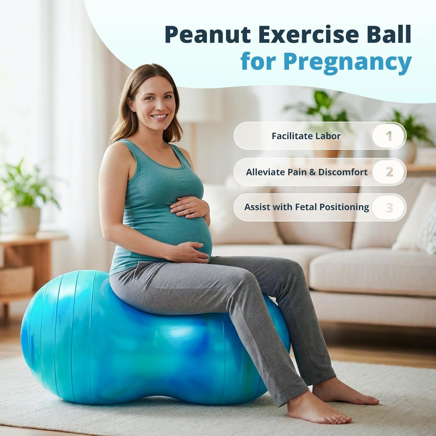 18’’/20’’ Peanut Ball for Kids & Adults, Anti-Burst Exercise Ball for Autism Sensory Training, Pregnancy & Physical Therapy, Yoga Balance Ball Chair for Fitness.