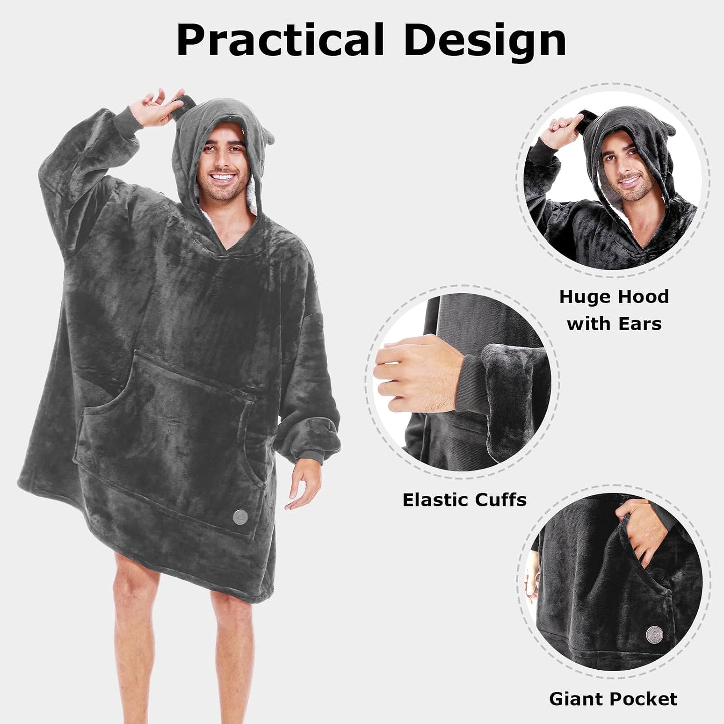 THREE POODLE Wearable Blanket Hoodie for Women, Oversized Sherpa Sweatshirt Blanket for Adults Men, Cozy Hooded Blankets, Gifts for Teen Girls Women Mom Sister