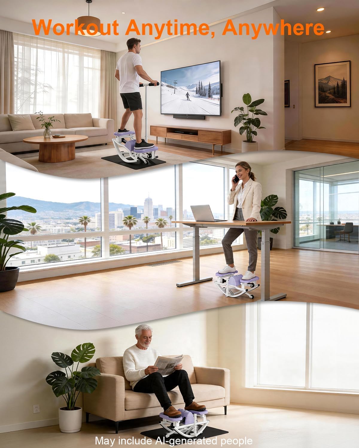 Rocking Steppers for Exercise at Home, Rocker Stepper Side to Side with Resistance Bands & Handlebar for Full Body Workout, Low-Impact Lateral Stepper Exercise Machine with Digital Monitor