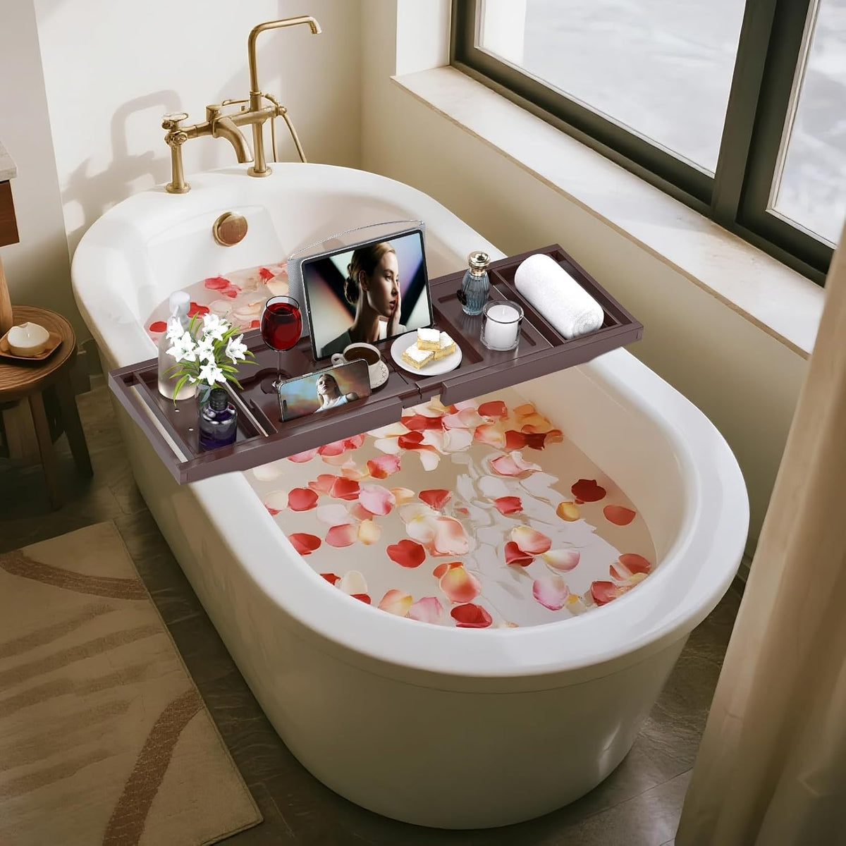 Expandable Bamboo Bathtub Caddy Tray for Luxury Bath