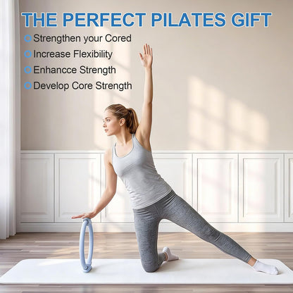 Pilates Ring 15 Inch Magic Circle Ring, Dual Padded Handles Pilates Exercise Circle, Adjustable Yoga Ring