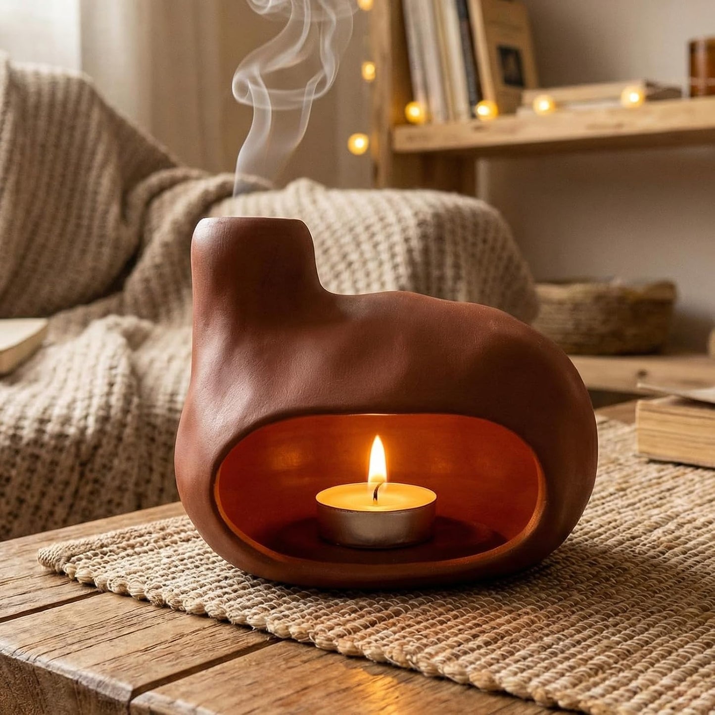 CEREMONY Palo Santo Holder -Mini Ceramic Incense Holder for Palo Santo Sticks - Palo Santo Holder for Gift-White Sage Holder for Meditation Decor (Brown-Fireplace)