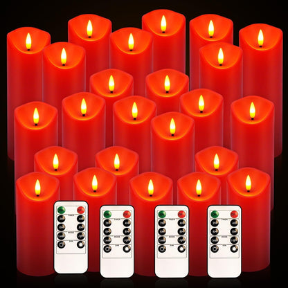24 Pcs LED Flameless Candles with Remote, 3D Flickering Flame & LED String Lights, Acrylic Clear Cylinder, Timer Function, Romantic Ambience for Home Decor, Party, Wedding (Ivory).