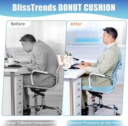 BlissTrends Donut Pillow Seat Cushion,Donut Chair Cushions for Postpartum Pregnancy & Hemorrhoids,Tailbone Pain Relief Cushion,Memory Foam Lifting Cushions for Office&Home Chairs (Black)