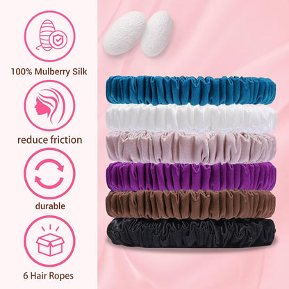 22 Momme 6PCS 100% Mulberry Silk Hair Ties Small Silk Scrunchies for Women Girls Curly Thick Thin Hair .Women's Black Cute Satin Sleepy Bulk Hair Tie Scrunchie Sleep