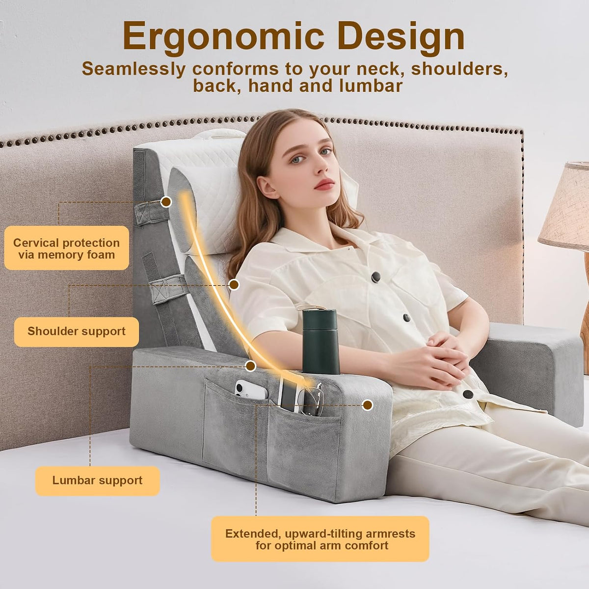 Yojoker 6pcs Orthopedic Bed Wedge Pillow Set for Sleeping, Post Surgery Foam for Body, Back and Leg Pain Relief Comfortable & Adjustable Support Pillows-Anti Snoring, Heartburn
