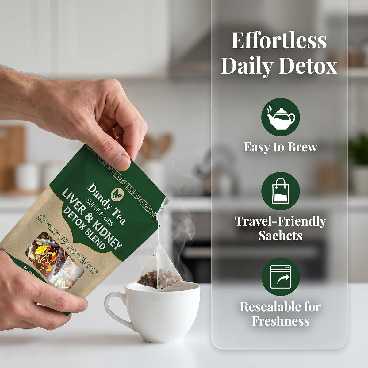 Dandy Superfoods Liver and Kidney Detox Tea,Liver Detox Tea - Dandelion Goji Berry Tea | Natural Herbal Blend - 20 packs