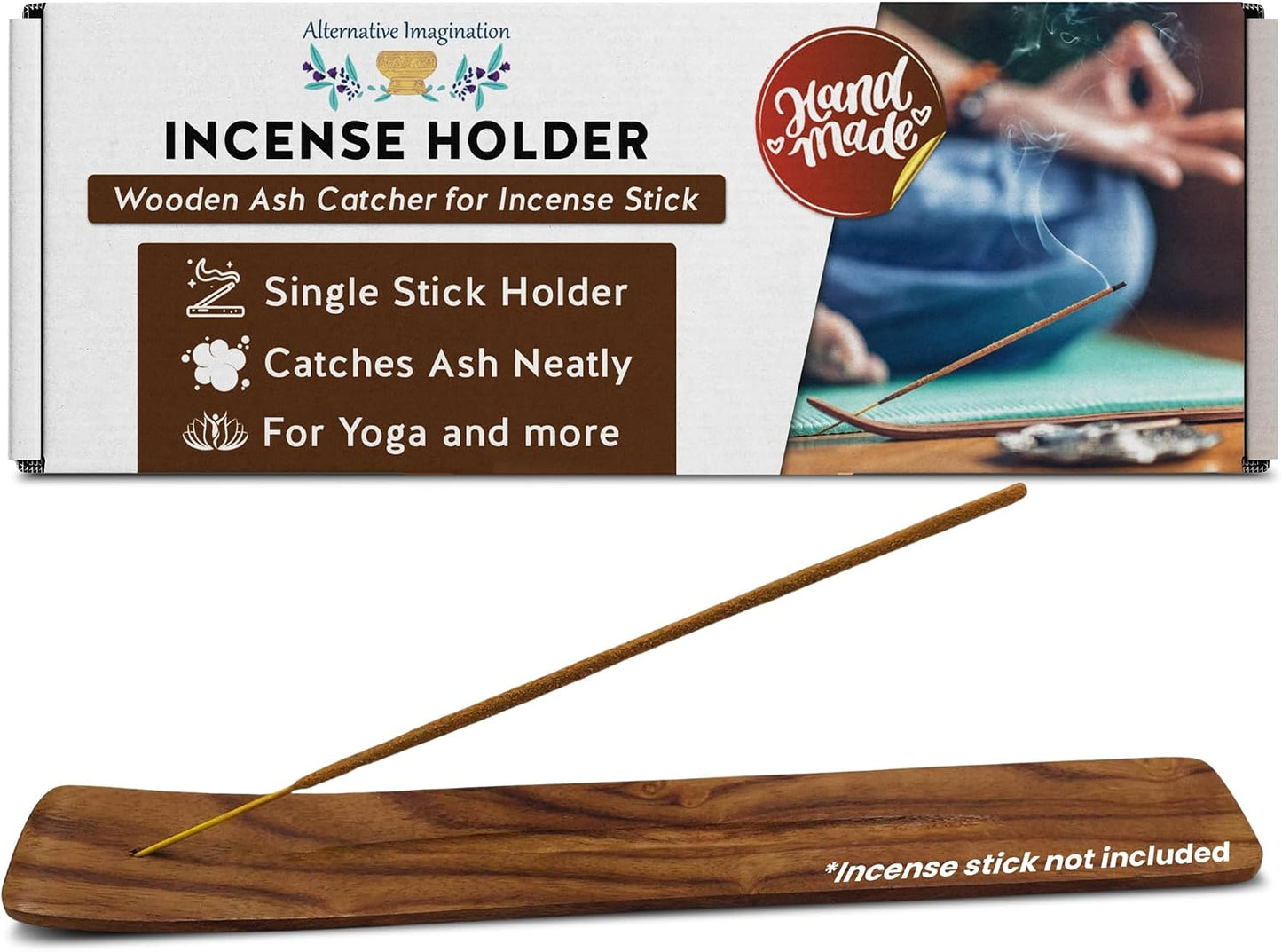 Moon and Stars Incense Holder - Wooden Ash Catcher with Celestial Design for Single Incense Sticks - Meditation Accessories, Spiritual Decor, Home Fragrance, Room Decor (10 Inches Long)