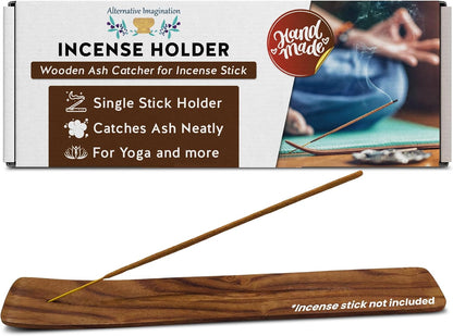 Moon and Stars Incense Holder - Wooden Ash Catcher with Celestial Design for Single Incense Sticks - Meditation Accessories, Spiritual Decor, Home Fragrance, Room Decor (10 Inches Long)