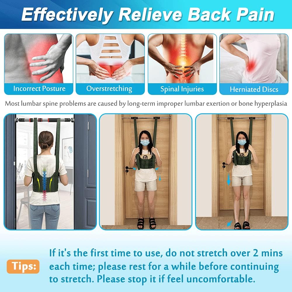 Back Stretcher Lumbar Traction Device Spinal Decompression Machine Lumbar Belt for Lower Back Pain Relief Sciatica Herniated Disc Back Alignment Device Hang Upside Down Stretch Back Harness (S 34~38)