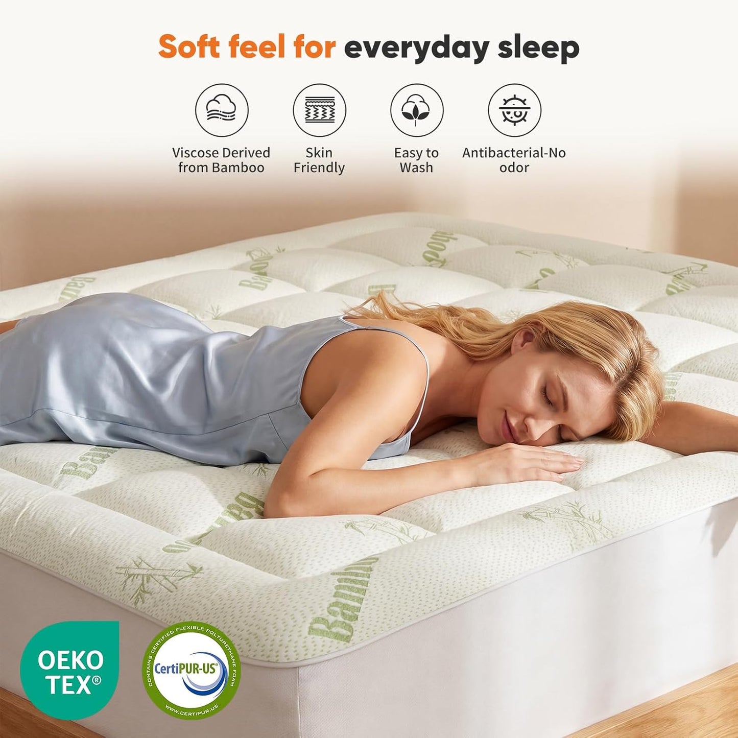 OLIXIS Twin Bamboo Viscose Mattress Topper, Cooling Breathable Bed Pad | OEKO-TEX Certified,Bamboo viscose ultra soft & cooling,Deep pockets fit 8-16" mattresses, Wick moisture for hot sleepers