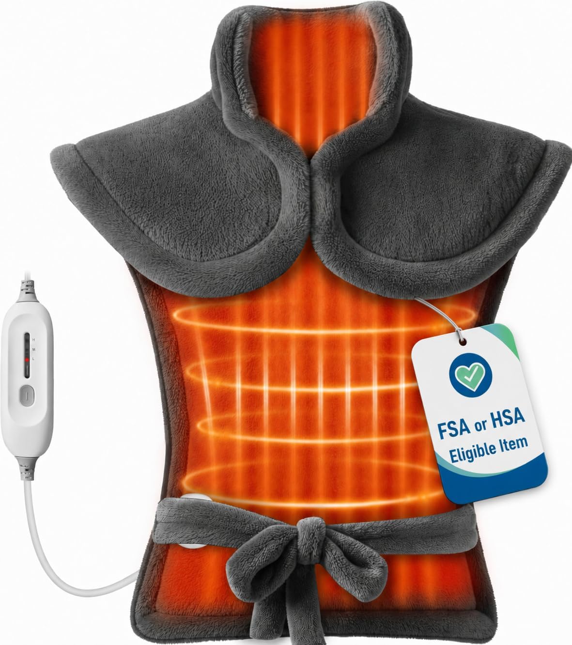 COMFIER Large Heating Pad for Back, FSA Eligible HSA Heating Pad for Neck and Shoulders and Back, Heated Neck Wrap, 3 Heat Levels & 90-Mins Auto Shut Off, Fathers Day Dad Gifts for Men Husband