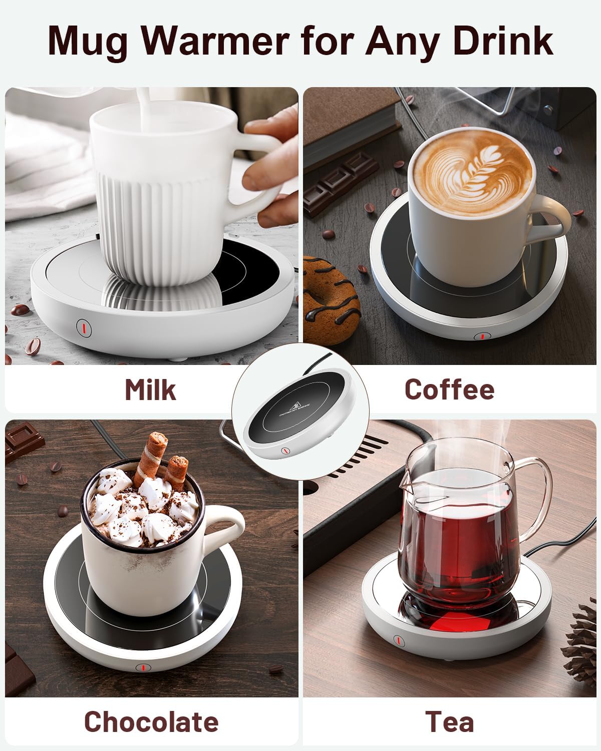 SWEETFULL Coffee Mug Warmer, Electric Cup Warmer for Desk - Wood