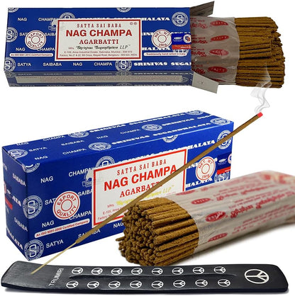 TRUMIRI Incense Stick Holder Bundle with Satya Sai Baba Nagchampa 250g Bulk Incense Sticks Nag Champa Agarbatti - Pack of 1 (Approx 250 Insence-Sticks)