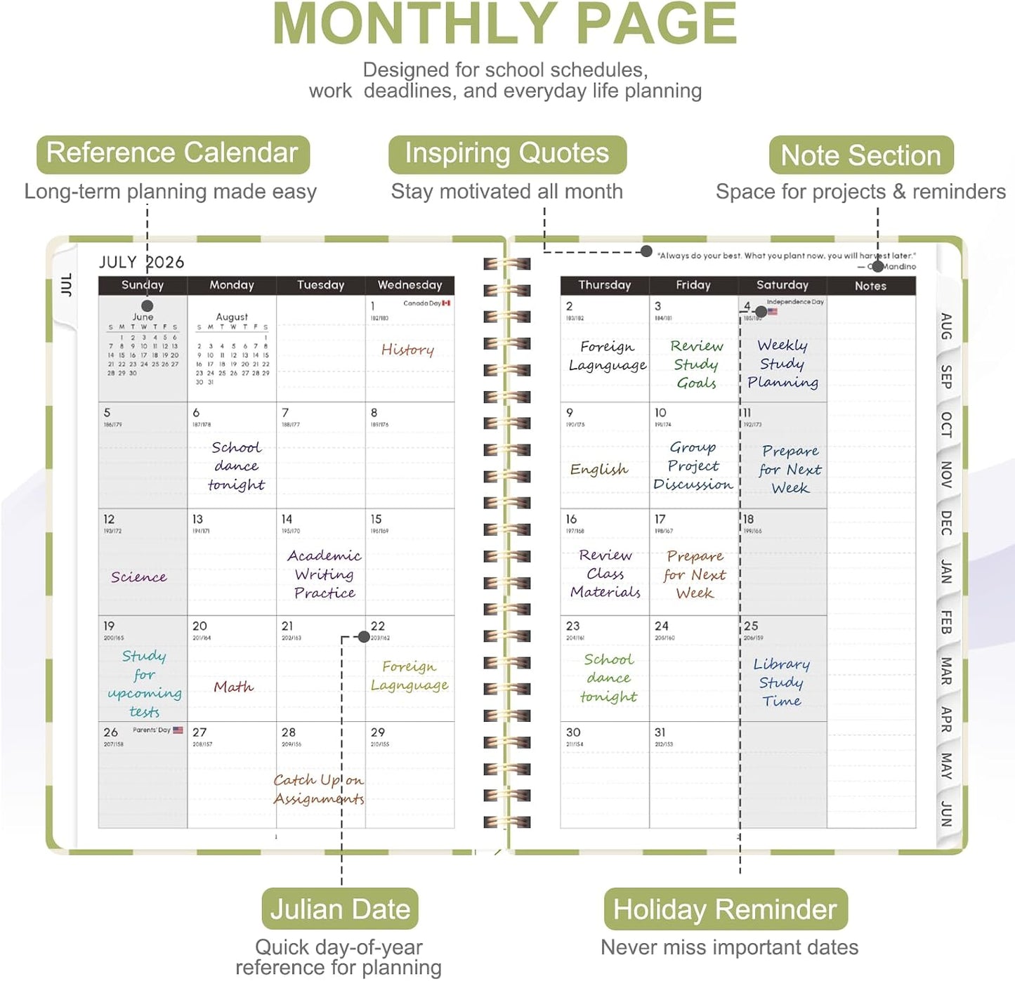 Planner 2026-2027, Weekly and Monthly Calendar Planner, JUL 2026 - JUN 2027 | A5(6.3'' x 8.5''), Hardcover, Agenda Book, Sprial Bound, Inner Pocket, Office and School Use