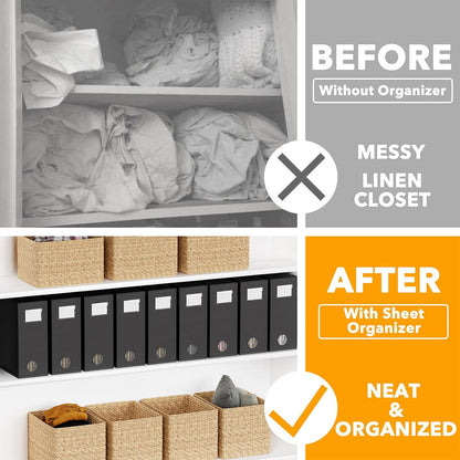 SpaceAid Bed Sheet Organizer and Storage, Foldable Sheet Organizer with Window for Linen Closet, Set Folder Keeper for Queen & King Size Bedding Storage (Black)