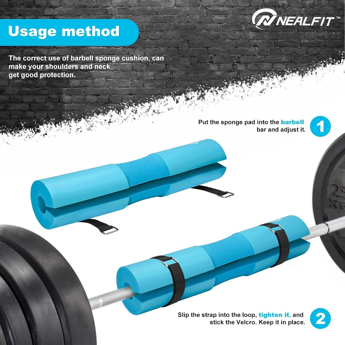 NEALFIT Barbell Pad Squat Pad for Squats—Squat Bar Pad—Great for Weightlifting,Lunges and Hip Thrusts—Foam Sponge Pad—Fit Standard and Olympic Bars Perfectly