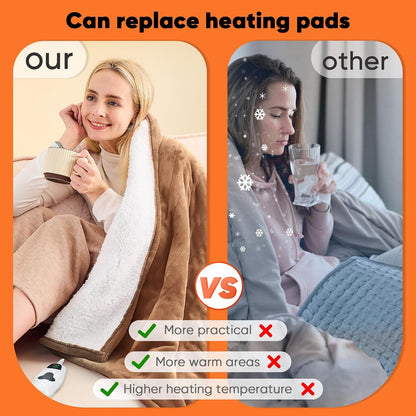 greenoak Heated Blanket Electric Throw 50"X60", Heating Blanket with 10 Heat Levels 1/2/4/6/8 Hours Auto-Off,Fleece Soft Sherpa Blanket,Gifts for Grandma Mom Seniors, Misty Grey