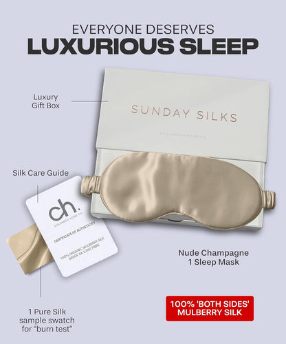 SUNDAYSILKS™ | Adjustable Silk Sleep Mask for Side Sleeper | Cloud-Like Comfort, Weighted for Deep Sleep | Soft Sleep Face Mask for Women & Men, Full Blackout, Cooling Silk Eye Mask for Sleeping