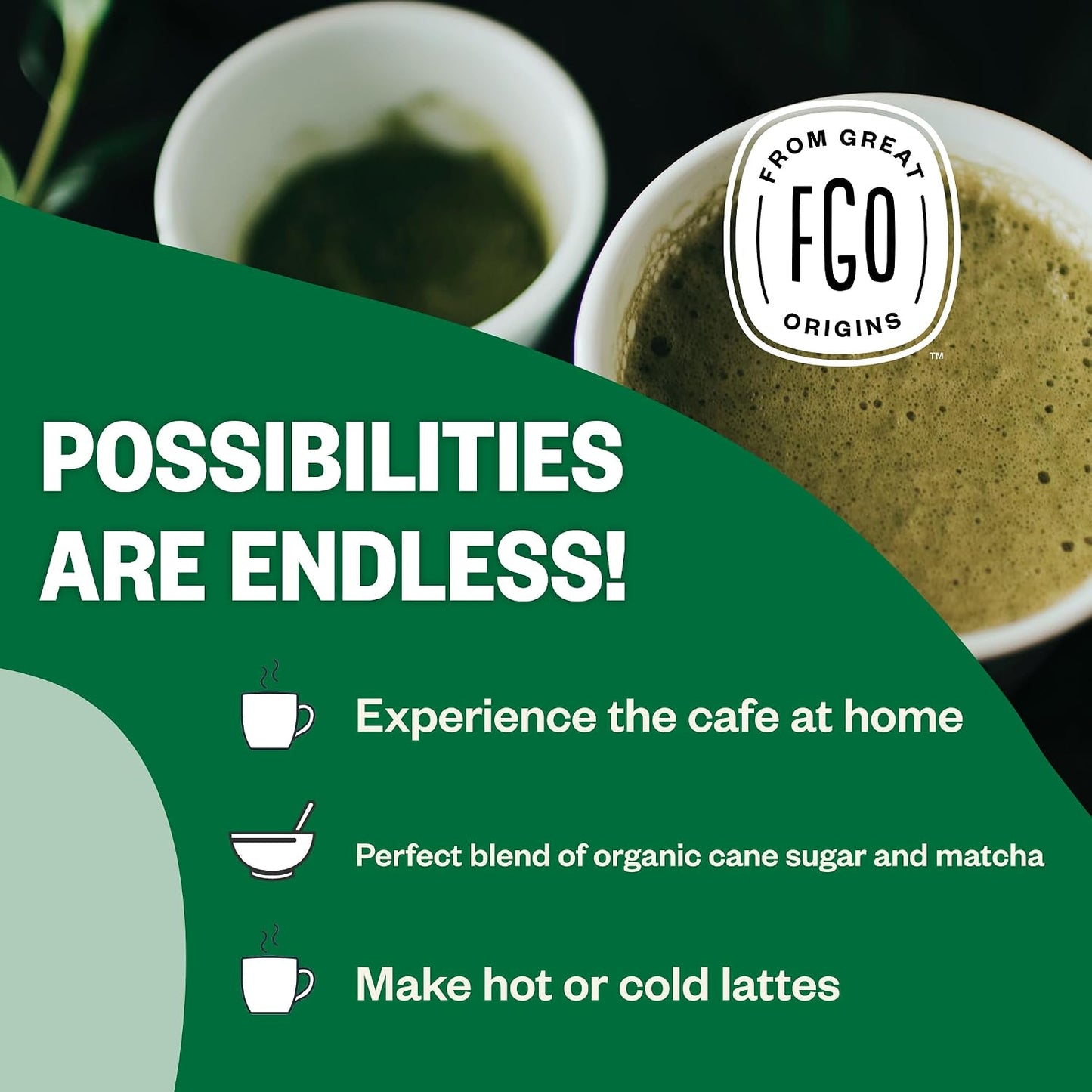 FGO Organic Matcha Latte Powder, 16 Ounce Bulk Resealable Bag, Japanese Matcha with Organic Cane Sugar, Lightly Sweetened, Packaging May Vary (Pack of 1)