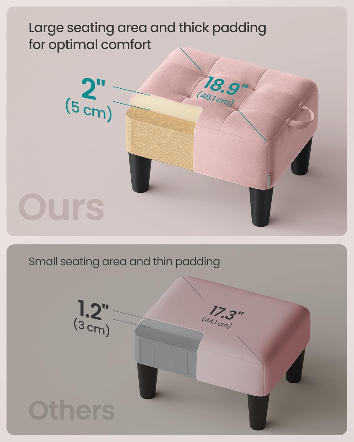 SONGMICS Foot Stool with Legs, Small Footstool Ottoman, Linen-Look Fabric Seat with Thick Cushion, for Living Room, Bedroom, Entryway, 330 lb Weight Capacity, Dark Gray ULOM502G01