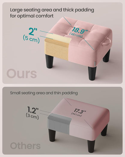 SONGMICS Foot Stool with Legs, Small Footstool Ottoman, Linen-Look Fabric Seat with Thick Cushion, for Living Room, Bedroom, Entryway, 330 lb Weight Capacity, Dark Gray ULOM502G01