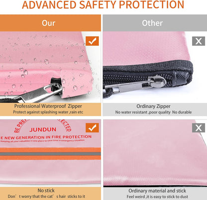 JUNDUN Fireproof Document Bags,14.2”x 10.0”Waterproof Fireproof
