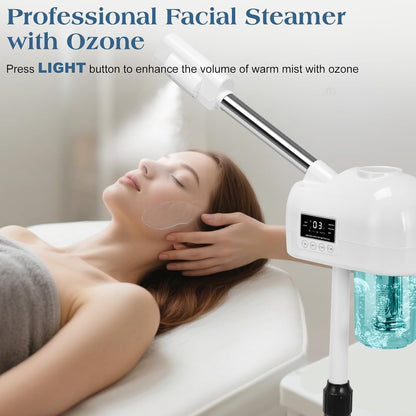 Professional Facial Steamer, Nano Ionic Hot Mist Spray, Stand Facial Steamer for Estheticians, Timer, Vaporizador Face Steamer for Deep Cleansing & Hydration, Home Salon SPA