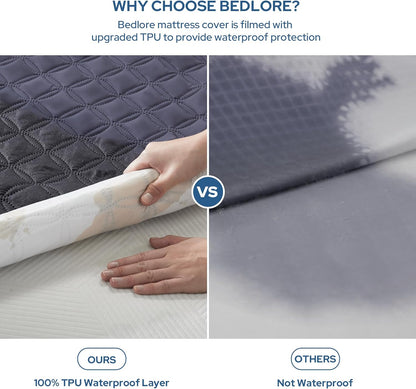 BEDLORE Waterproof Mattress Protector, Noiseless King Size Mattress Pad with Deep Pocket Fitted Up to 6-18 inches, Soft Breathable Dirt-Proof Bed Mattress Cover Washable for Bedroom, Hotel (Gray)