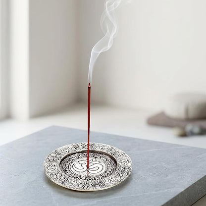 Hosley Tibetan Style Aluminum Incense Burner & Candle Holder - Aged Silver Finish, 4.5" Diameter Incense Stick Holder for Aromatherapy, Meditation & Home Decor