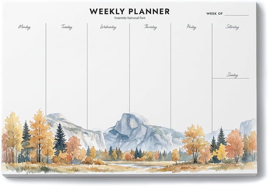 Weekly Planner Tear-Off Pad 8.5" x 5.5" – Landscape Weekly Desk Planner – 52 National Parks Designs – 52 Sheets – 100 GSM Paper – Undated Minimalist Organizer