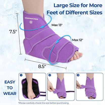 KingPavonini Ankle Foot Ice Pack Wrap for Sprained Ankle/Surgery Recovery, Reusable Gel Ice Packs for Feet Injuries, Plantar Fasciitis, Achilles Tendonitis, Hot/Cold Therapy, XL (1 Wrap+4 Gel Packs)