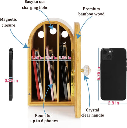 Phone Box for Family Time, Bamboo Cell Phone Jail, White