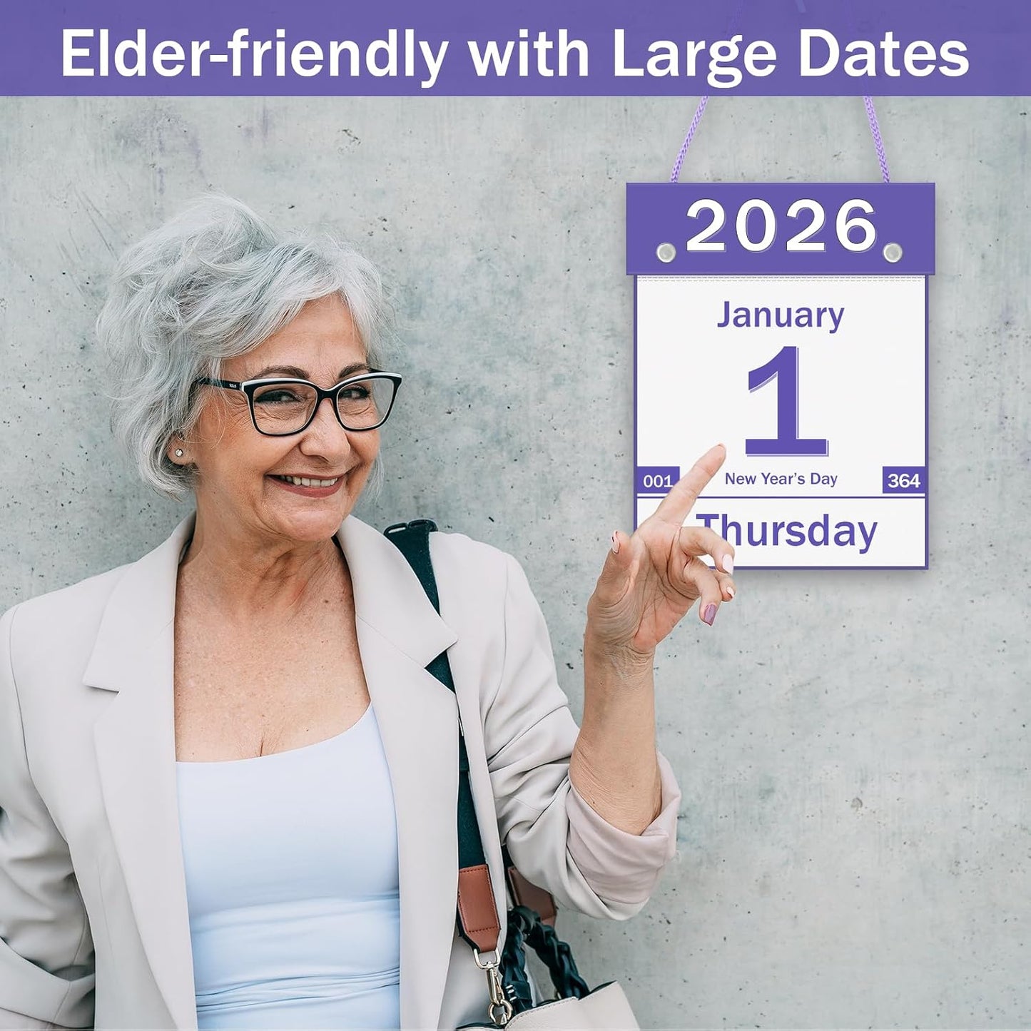 2026 Daily Wall Calendar, Page per Day with Large Print Dates, 365 Day Tear off Wall Calendar for Seniors Gift Home Office School Dorms, 8.5" x 6", Tear Away Calendars with Hanging String, Cyan