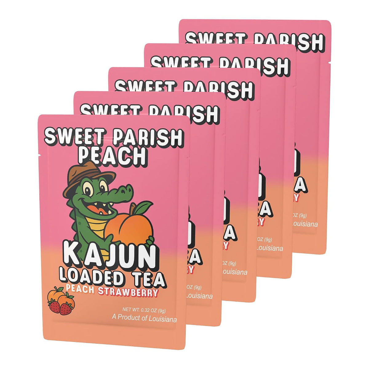 Kajun Loaded Tea Packets – Sweet Parish Peach | Peach & Strawberry Flavor | Sugar Free Energy Tea Powder | 250mg Green Tea Caffeine | Zero Calories | Keto Friendly