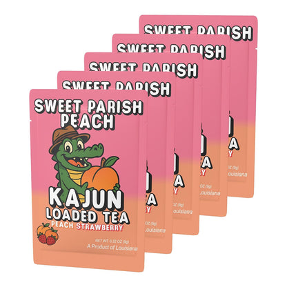 Kajun Loaded Tea Packets – Sweet Parish Peach | Peach & Strawberry Flavor | Sugar Free Energy Tea Powder | 250mg Green Tea Caffeine | Zero Calories | Keto Friendly
