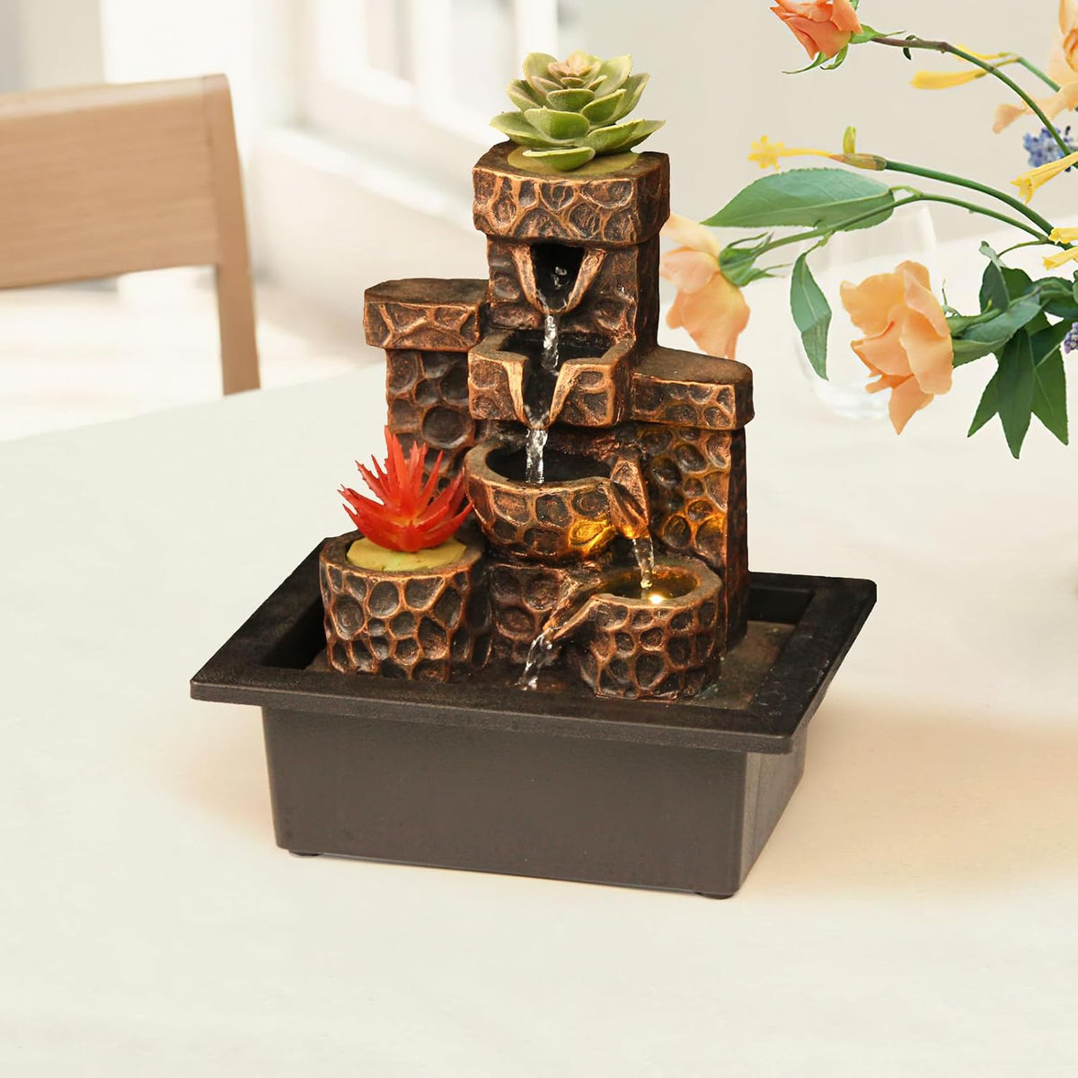 Tabletop Waterfall Fountain Indoor Themed Coral Seashell Tabletop Water Fountain Meditation (Ocean)