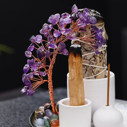5 in 1 Incense Burner Holder with Crystal Healing Tree, Palo Santo Holder, Sage Holder, Incense Holder for Sticks/Cones/Candles, Ceramic Tray Ash Catcher for Burning Incense, Meditation Gift