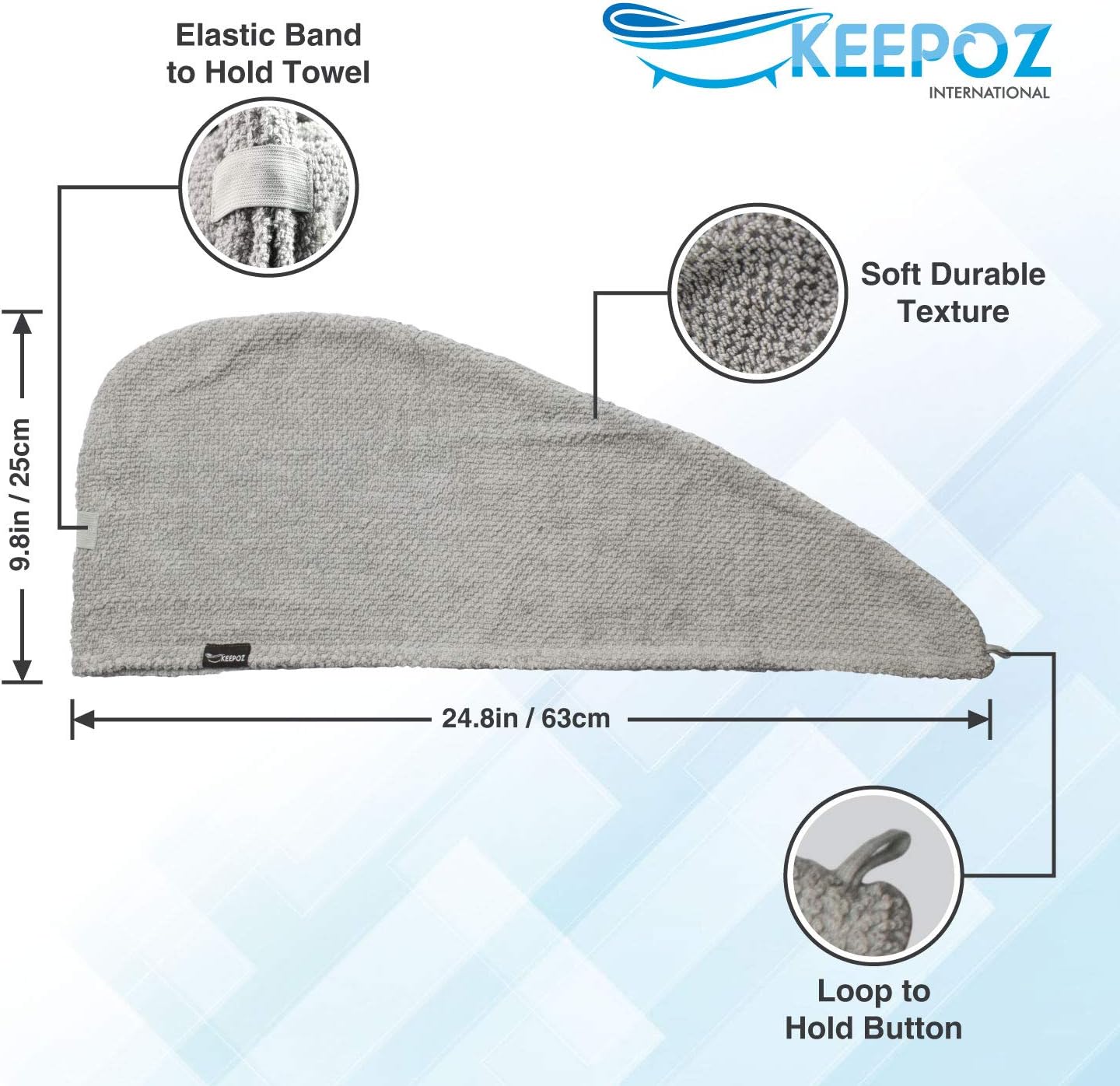 KEEPOZ 100% Cotton Hair Towel Wrap Quick Dry Super Absorbent Turban Head Wrap for Women with Button, Anti Frizz, Hair Cap for Curly, Long & Thick Hair (White, 1 Pc)
