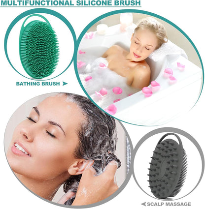 2 Pack Silicone Body Scrubber, Loofah Double-Sided Body Brush,Shower Scrubber and Scalp Massager Shampoo Brush for Sensitive Kids Women Men All Kinds of Skin (Black & Pink)