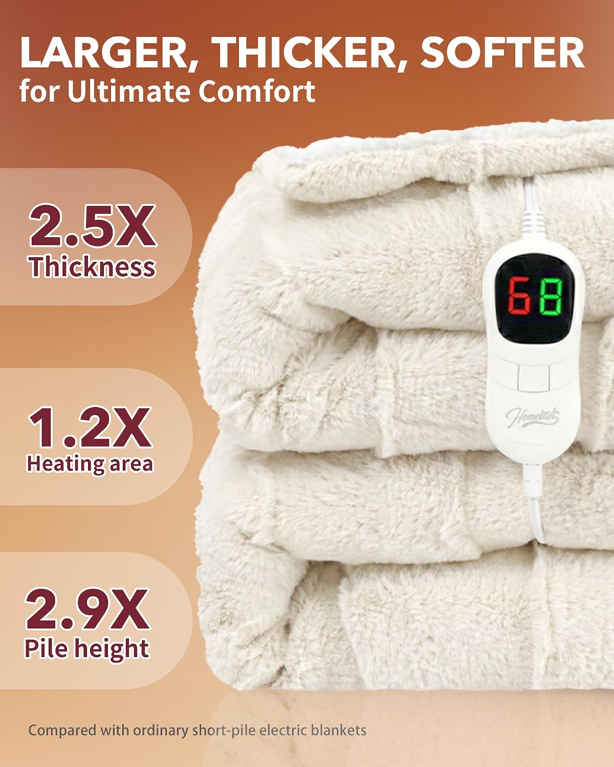 Homemate Electric Heated Blanket Twin - 62"x84" Heating Bed Blankets Throw with 10 Heating Levels 8 Hours Auto Off Fast Heating Over-Heated Protection Ultra Soft Warm Flannel ETL Certified Grey - Colors B