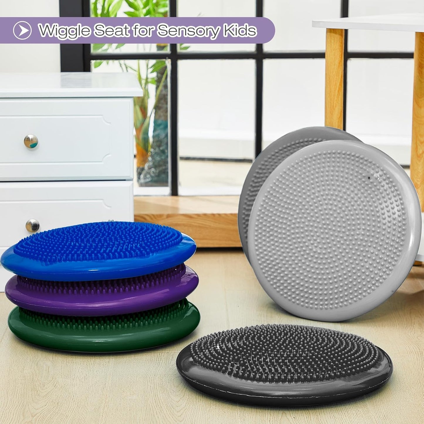 Amylove 6 Pcs Wiggle Seat Inflated Wobble Cushion for Sensory Kid 13 Inch Balance Disc Kids Flexible Seating Exercise Sensory Pad Chair Cushion for Classroom Office School (Bright)