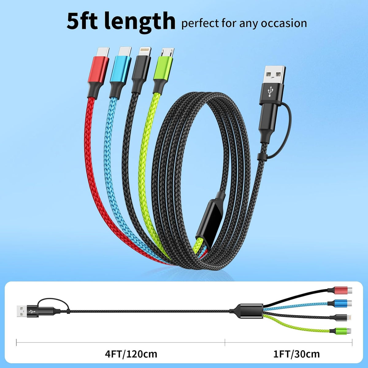 4 in 1 Multi Charging Cable, 5FT Charging Cords for Multiple Devices